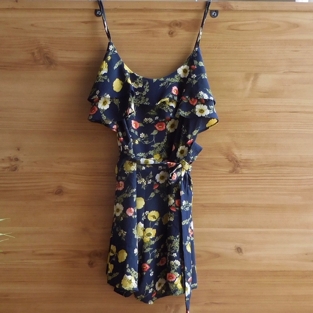 Navy blue floral romper